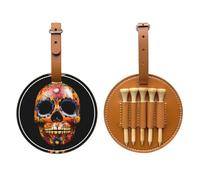 Sac de rangement pour tee de golf imprimé Day of The Dead Masques marron - Pour homme uniquement, matériau PU durable, facile à transporter, améliore l'expérience de golf