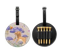 Sac de rangement pour tee de golf imprimé en forme de champignon avec chien - Design portable, facile à organiser, noir, One Size