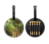 Sac de rangement pour tee de golf imprimé plantes vertes fraîches noir - pour homme uniquement, matériau PU durable, facile à transporter, améliore l'expérience de golf
