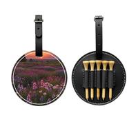 Sac de rangement pour tee de golf noir Coucher de soleil dans la mer de fleurs, sac de rangement multifonction pour tee de golf pour homme, matériau PU durable