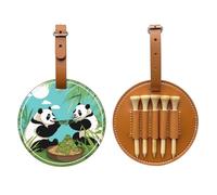Sac de rangement pour tees de golf avec deux jolis pandas marron - Design portable, facile à organiser