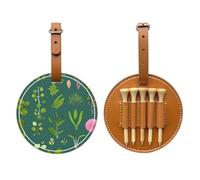 Sac de rangement pour tees de golf marron avec fleurs et plantes, sac de rangement multifonction pour tees de golf pour homme, matériau PU durable