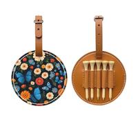 Sac de rangement pour tees de golf marron avec motif papillon et fleurs, sac de rangement multifonction pour homme, matériau PU durable