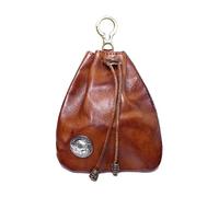 Sac de rangement rétro en cuir de vachette vintage avec cordon de serrage et porte-clés pour homme et femme, marron, pochette cuir vintage