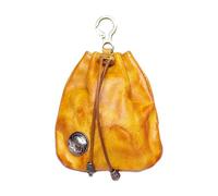 Sac de rangement rétro en cuir de vachette vintage avec cordon de serrage et porte-clés pour homme et femme, jaune, pochette cuir vintage