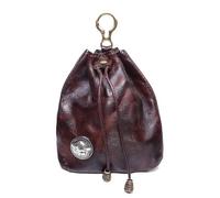 Sac de rangement rétro en cuir de vachette vintage avec cordon de serrage et porte-clés pour homme et femme, café, pochette cuir vintage