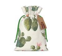 Sac de rangement réutilisable en lin avec cordon de serrage, motif cactus mignon