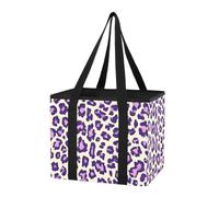 Sac de rangement réutilisable pour coffre de voiture - Motif léopard violet - Joli sac d'épicerie pliable avec fond rigide et longues poignées pour le camping, les voyages en supermarché, 1 pièce