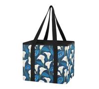 Sac de rangement réutilisable pour coffre de voiture, sac d'épicerie en forme de boîte à motif lys bleu avec fond rigide et longues poignées pour coffre de voiture SUV