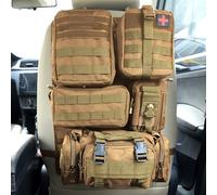 Sac de rangement tactique universel pour dossier de siège de véhicule avec 5 pochettes Molle amovibles pour tous les véhicules tels que Jeep, camion, SUV, voiture, Ford, Chevy, etc. (modèle A, kaki)