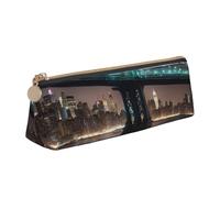 Sac de rangement triangulaire en cuir imprimé New York Manhattan Bridge Night pour les voyages et le rangement de cosmétiques