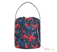 Sac de rangement vintage avec trous pour tricot et tricot Motif roses peintes à l'huile Rouge