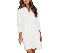 Sac de Robes Fermeture À Glissière Couleur Unie Manches Longues Col roulé Chemise Élégante avec Poche Robe Large Décontracté avec Ourlet Divisé Vêtements Inégaux Automne, Blanc, M