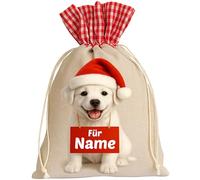 Sac de Saint-Nicolas / sac de Noël 15 x 23 cm en lin personnalisé avec nom de votre choix et motif de Noël mignon chiot