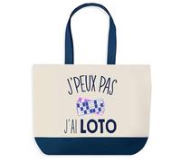 Sac de Shopping Bleu J'peux Pas Loto | Idée Cadeau Collègue Noël Anniversaire | Grand Sac de Course Provision