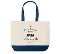 Sac de Shopping Bleu Petit Bazar d'une Julia d'amour | Idée Cadeau Collègue Noël Anniversaire | Grand Sac de Course Provision