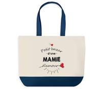 Sac de Shopping Bleu Petit Bazar d'une Mamie d'amour | Idée Cadeau Collègue Noël Anniversaire | Grand Sac de Course Provision