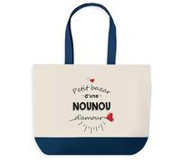 Sac de Shopping Bleu Petit Bazar d'une Nounou d'amour | Idée Cadeau Collègue Noël Anniversaire | Grand Sac de Course Provision