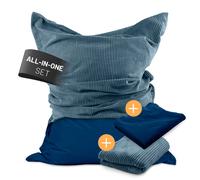 Lumaland Pouf Classic XXL Set tout-en-un | Énorme pouf XXL avec housse en corde et pour l'extérieur, pour l'intérieur et l'extérieur | Fauteuil canapé avec remplissage EPS emballé en toute sécurité