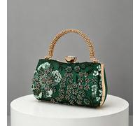 Sac de soirée de luxe en jade vert avec perles et sequins, sac à main élégant à coque rigide avec fleurs brodées et anse supérieure, sac de soirée brillant pour mariage, gala et fête AnimalAlliage d'a