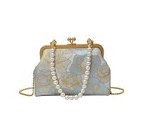 Sac de soirée vintage avec poignée imitation perle | Sac de soirée avec jacquard floral et chaîne amovible. Fermeture Kiss-Lock. Parfait pour les mariages