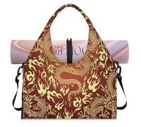 Sac de sport à imprimé dragon ethnique pour femme et homme, sac de week-end avec compartiment à chaussures, sac fourre-tout à bandoulière pour yoga, gym, voyage, couleur, L, Organiseur de sac