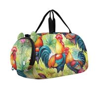Sac de sport à motif floral jaune clair pour filles, sac de voyage, sac de week-end, sac de sport pour garçons, sac de danse, Coq coloré de jardin poule vert, Classique