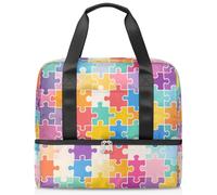 Sac de sport à motif puzzle coloré pour homme et femme, sac de voyage avec compartiment à chaussures, grande capacité, sac de nuit pour fitness, yoga, natation, w nd