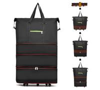 Sac de sport à roulettes avec roulettes, sac de voyage extensible pliable avec roulettes, sac de gym, sac de week-end avec roulettes pour femme et homme, noir