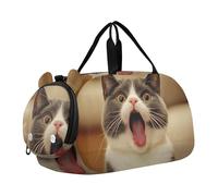 Sac de sport amusant pour garçons avec imprimé Pitbull rire, Joli chat gris bâille, Classique