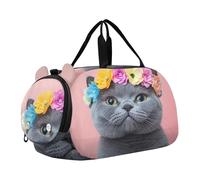 Sac de sport amusant pour garçons avec imprimé Pitbull rire, Jolie couronne florale de chat gris, Classique