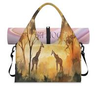 Sac de sport aquarelle motif girafe de la forêt africaine pour homme et femme, sac de week-end avec compartiment à chaussures, sac fourre-tout à bandoulière pour yoga, gym, voyage, couleur, L,