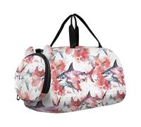 Sac de sport aquarelle pour enfants avec compartiment à chaussures de grande capacité pour voyage, natation, danse, ballet bolso para gym, Aquarelle océan animal poisson mer perle rouge et blanc