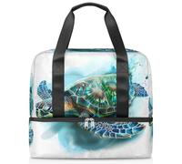 Sac de sport aquarelle tortue océan pour homme et femme - Sac de voyage avec compartiment à chaussures - Grande capacité - Pour fitness, yoga, natation