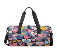 Sac de sport avec bandoulière - Grande capacité - Avec compartiment à chaussures, Grappe de cœurs bleus