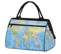 Sac de sport avec carte du monde politique pour homme et femme, sac de sport de voyage, sac de week-end, sac de nuit, sac fourre-tout léger