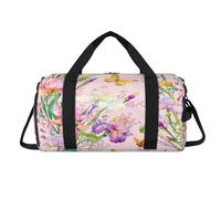 Sac de sport avec compartiment à chaussures, motif fleurs et papillons d'iris pour la nuit, le week-end, le voyage, la salle de sport, pour femmes, hommes, enfants, filles, garçons