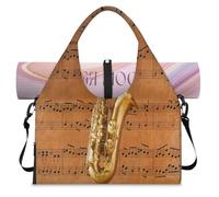 Sac de sport avec compartiment à chaussures, motif notes de musique, saxophone, sac fourre-tout pour la gym, le yoga, les voyages, couleur, L, Sac de voyage