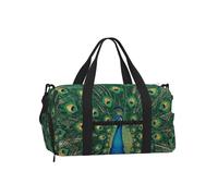 Sac de sport avec compartiment à chaussures - Motif queue de paon doré - Pour le sport, la gym, le w nd, pour homme et femme - Sac de voyage imperméable avec poche humide pour chaussures sales
