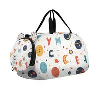Sac de sport avec compartiment à chaussures - Multifonctionnel - Motif planètes extérieures et lettres de l'alphabet - Pour la plage, la natation, la piscine et les sports