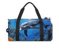 Sac de sport avec compartiment à chaussures pour homme et femme Motif poissons et océans, Dauphin dans le récif de corail, Taille unique, Art Déco