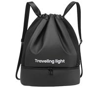 Sac de sport avec cordon de serrage - Sac de rangement sport Sac de sport | Sac de sport imperméable et durable Sac de sport de plage pour yoga, bagages, voyages, polyester + film, Noir , Fare