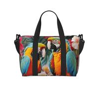 Sac de sport avec deux petits lapins mignons pour homme et femme, sac de voyage avec compartiment à chaussures, sacs d'entraînement, Plantes tropicales et perroquets, Taille unique, Sac de voyage