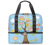 Sac de sport avec hiboux et fleurs d'arbre pour femmes, hommes, garçons et filles, 21 L, sac fourre-tout séparé pour voyage, gym, yoga, couleur, Big, Organiseur de sac
