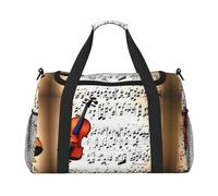 Sac de sport avec impression de partitions de violon - Sac de voyage pour articles personnels, noir, One Size