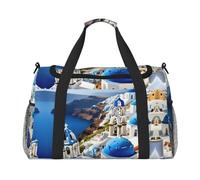 Sac de sport avec impression île grecque avec vue sur la mer, noir, One Size