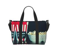 Sac de sport avec imprimé de film et pop-corn pour femme, sac de week-end, sac pour articles personnels, sac à bandoulière pour homme et femme, noir, One Size