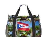 Sac de sport avec imprimé drapeaux de Porto Rico, grenouille, palmiers, sous le siège, noir, One Size