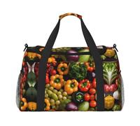 Sac de sport avec imprimé variétés de légumes frais et fruits sous le siège, noir, One Size