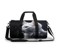 Sac de sport avec motif chat blanc pour homme et femme, sac de nuit avec compartiment à chaussures, sac d'entraînement, Peinture chat blanc, 17.7in/9in/9in, Art Déco